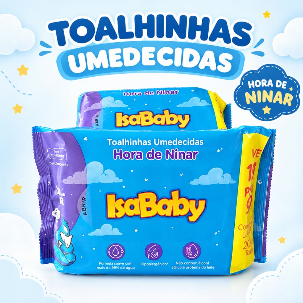 Toalha Umedecida Infantil IsaBaby Hipoalérgica