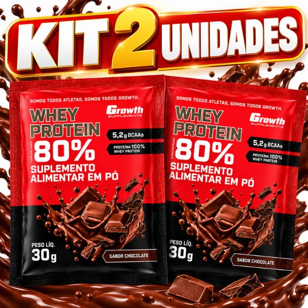 KIT 2 SACHÊ DE WHEY PROTEIN GR0WTH SABOR CHOCOLATE 30GR