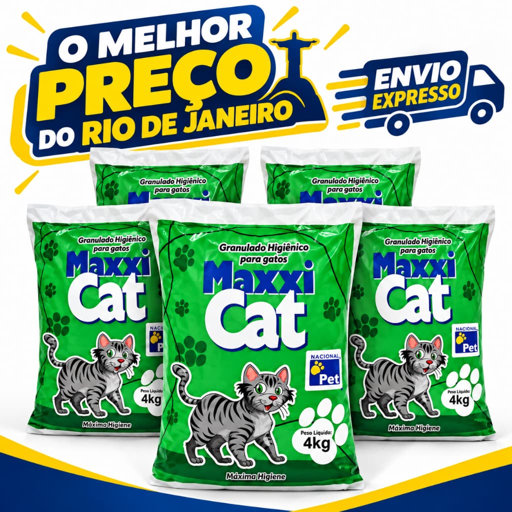 Granulado Higiênico Areia Maxxi Cat Kit c/ 5x4kg Total 20kg Areia Sanitária para Gatos Controle de Odores