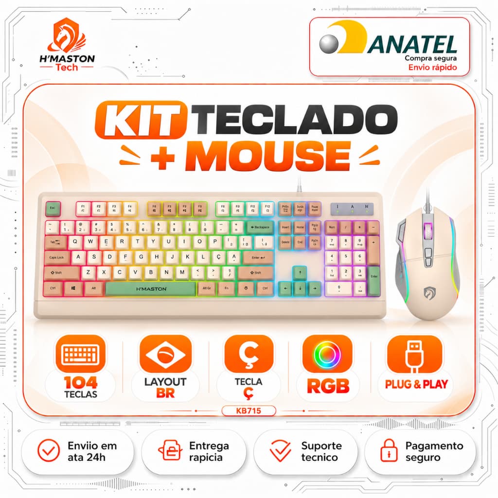 H'MASTON KB715 Teclado Mecânico 100% Teclado Gamer Teclado Com Fio Mouse e Teclado e Mouse Com Fio Teclado Semi Mecanico