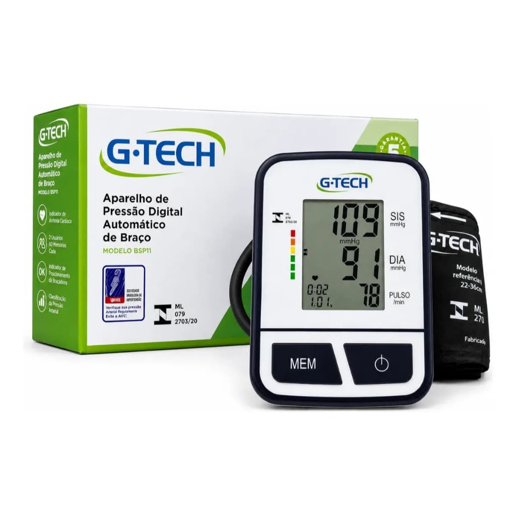 Aparelho de Pressão Arterial Digital Automático de Braço BSP11 GTech - G-Tech