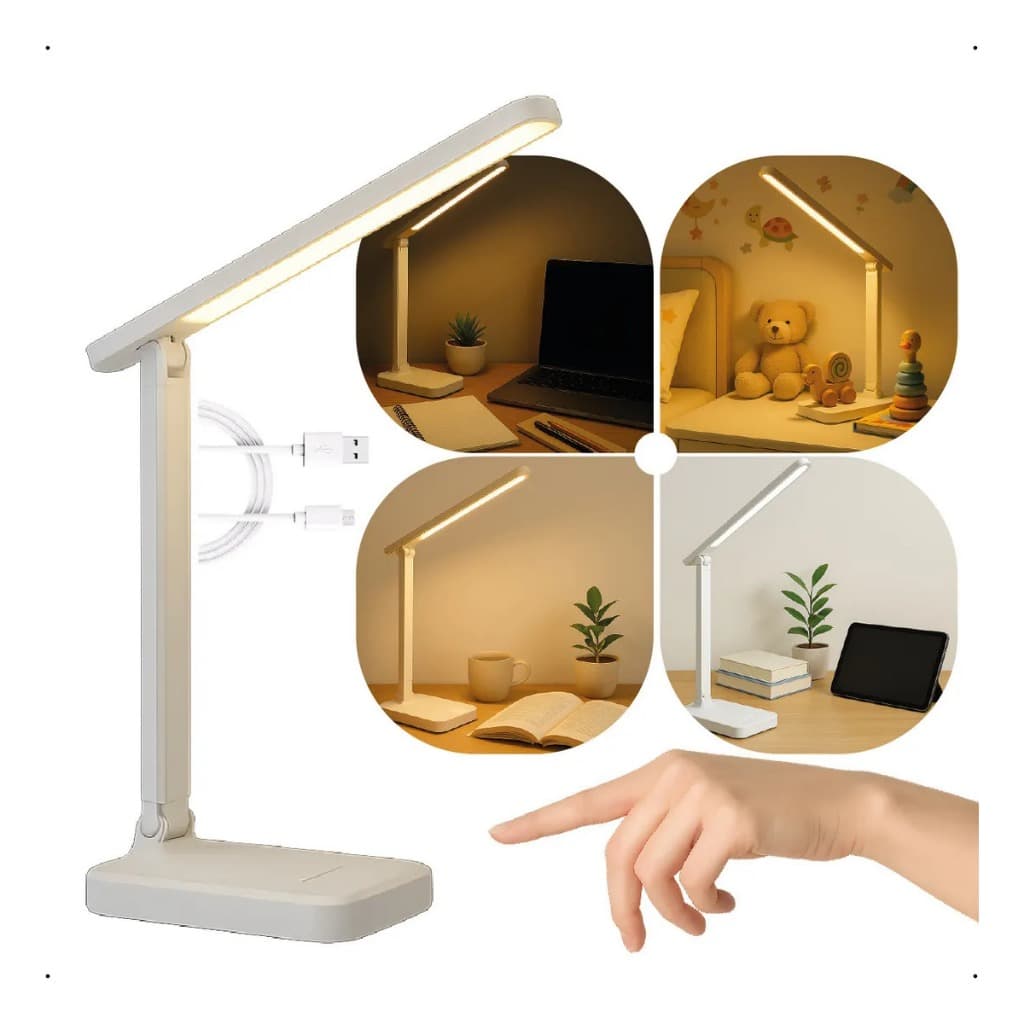 Luminária de Leitura LED Recarregável 16 LEDs Touch 3 Níveis Ajustável e Cama/Mesa/Estudo