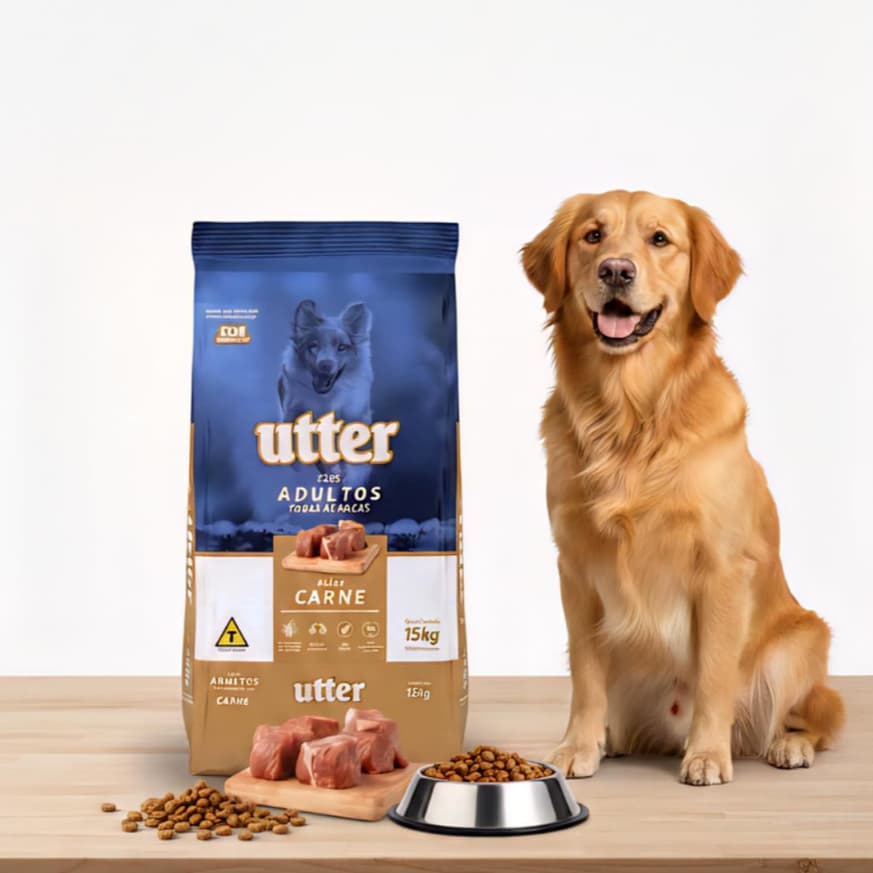 Ração Utter Cães Adultos Sabor Carne Alta Qualidade Sem Corantes - 15kg