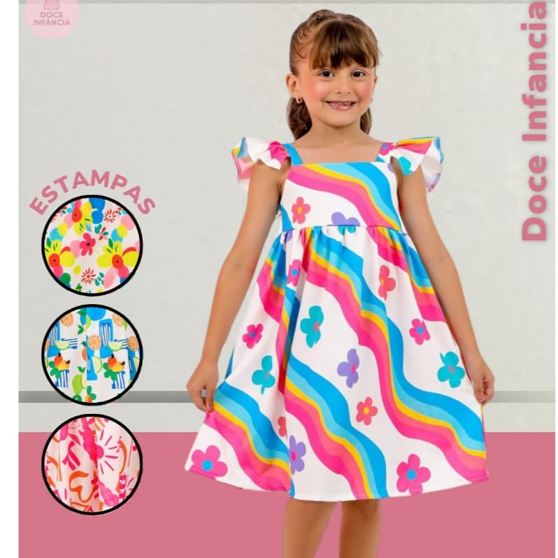 Vestido Infantil Feminino Babados Estampa Exclusiva Conforto