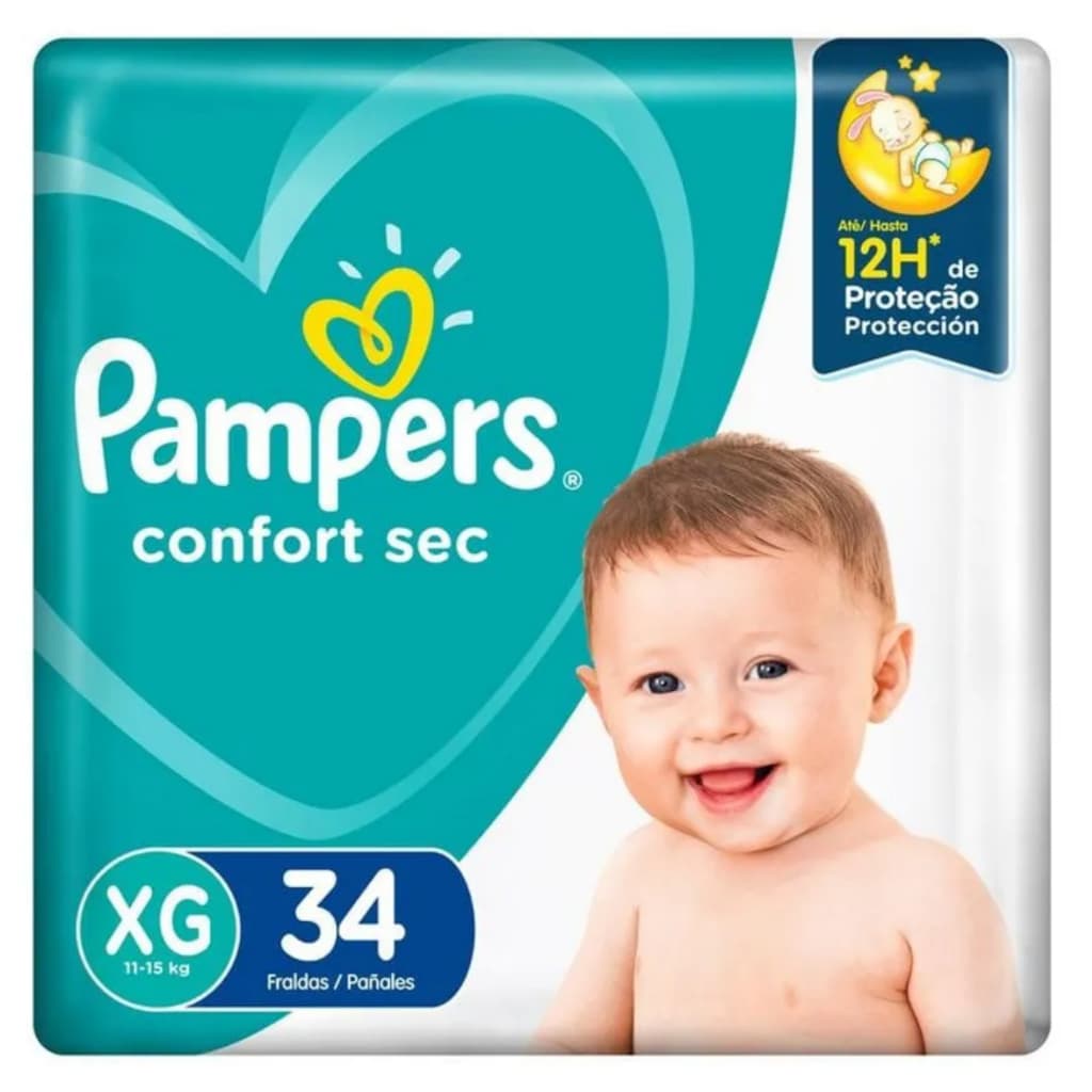 Fraldas Pampers Confort Sec XG 34  Unidades 11 a 15 Kg