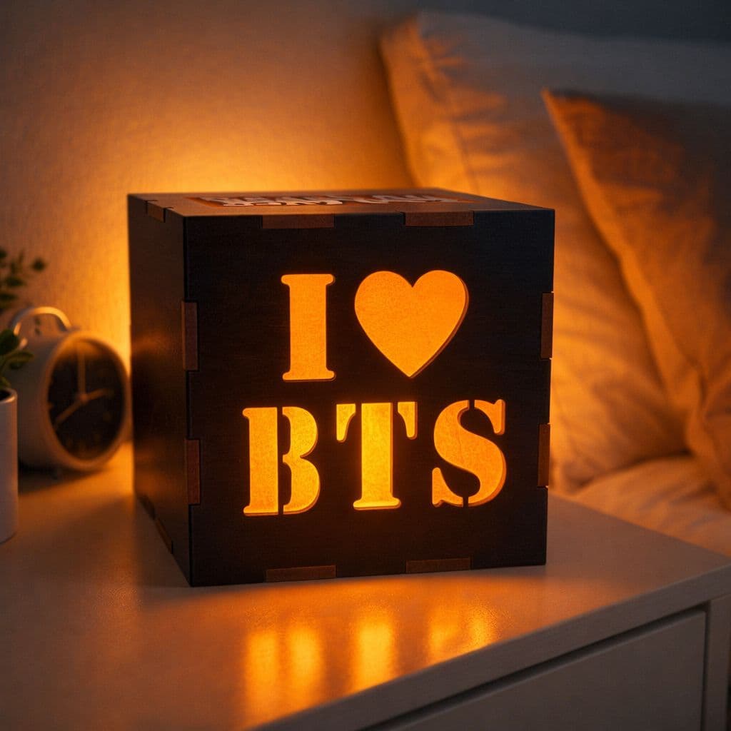 Luminária BTS Cubo Em MDF com Led Kpop Army Led Refletivo na Parede e Teto