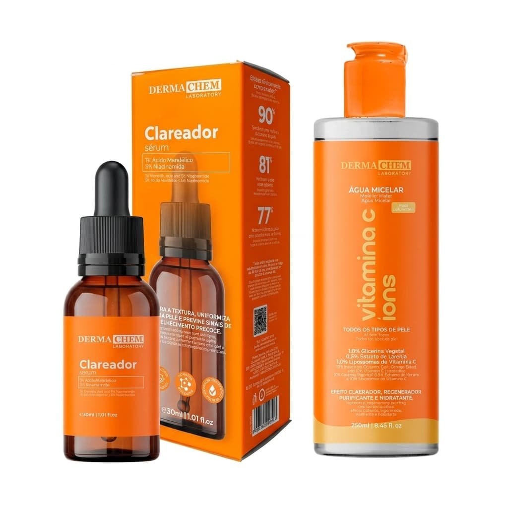 Kit Skincare Facial Dermachem Água Micelar Vitamina C 250ml e Sérum Clareador Anti-idade 30ml