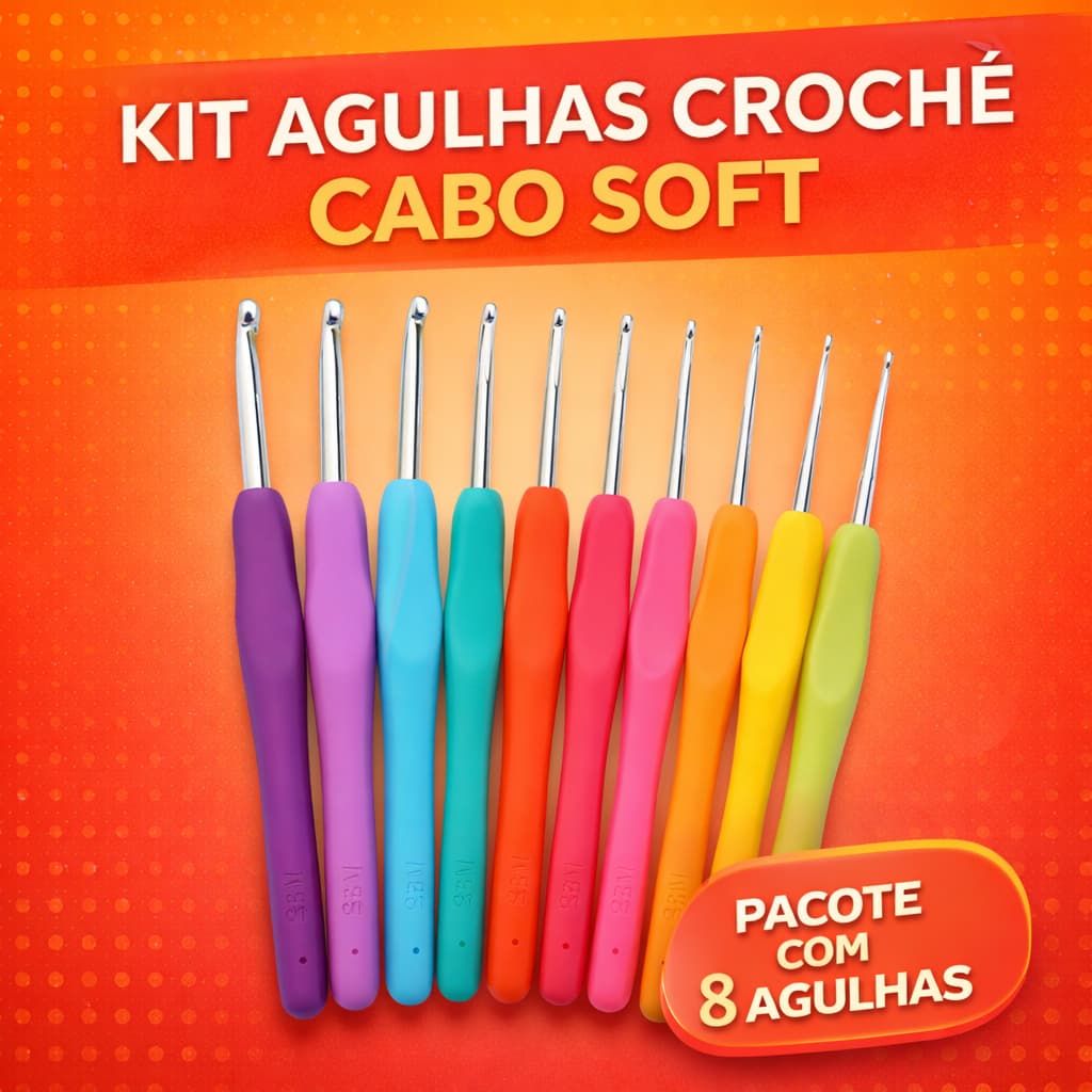 Kit com 8 Agulhas de Crochê - Cabo Soft para Barbante