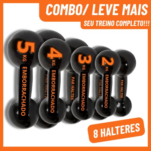 Kit Halteres Emborrachados 8 Unidades (2kg 3kg 4kg 5kg) Peso Para Exercícios Academia Treino em Casa