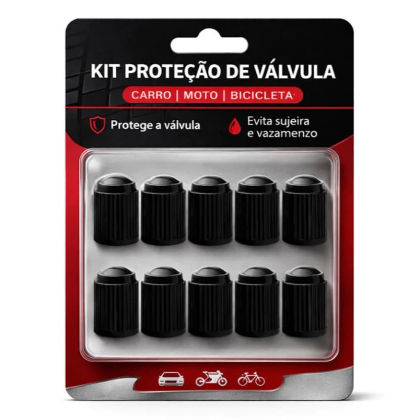 Kit 10 Tampinhas de Bico de Pneu – Universal, Resistente e Ideal para Carros, Motos e Bikes
