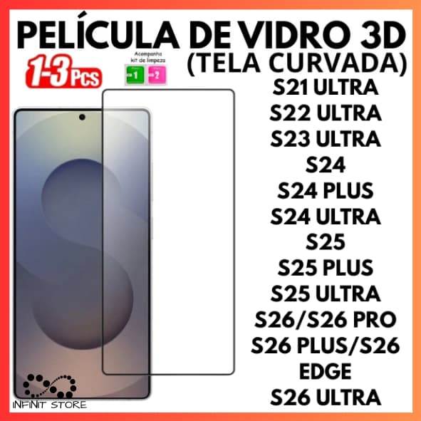 Película De Vidro 3D Temperado Para Samsung S21 S22 S23 S24 S25 S26 PRO PLUS ULTRA