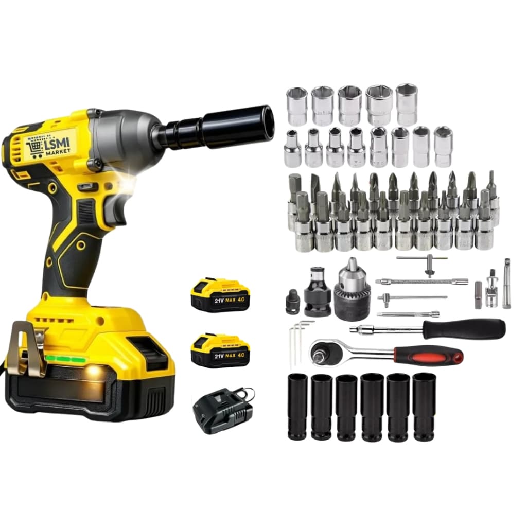 Kit Parafusadeira Furadeira Chave Impacto 21v 2 Baterias Bivolt Profissional + Jogo De Chaves Catraca Completo 46 Peças