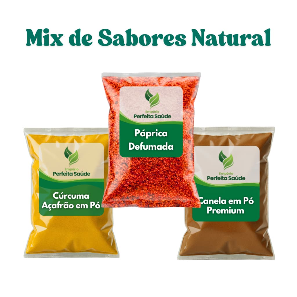 Kit Mix de Temperos Naturais – Páprica Defumada + Cúrcuma Açafrão da Terra + Canela em Pó | Especiarias Premium