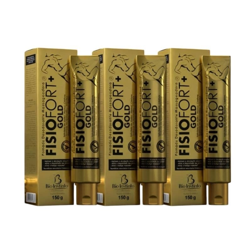 Kit Com 1/3/ OU 6 Pomadas Fisiofort+ Gold 150g Bio Instinto Massageadora Para Dor Muscular Original