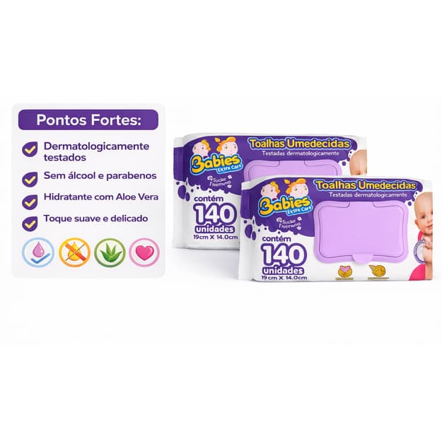 Kit 12 Lenços Umedecidos Babies Premium Tampa Flip Top 168 Unidades Bebê Higiene