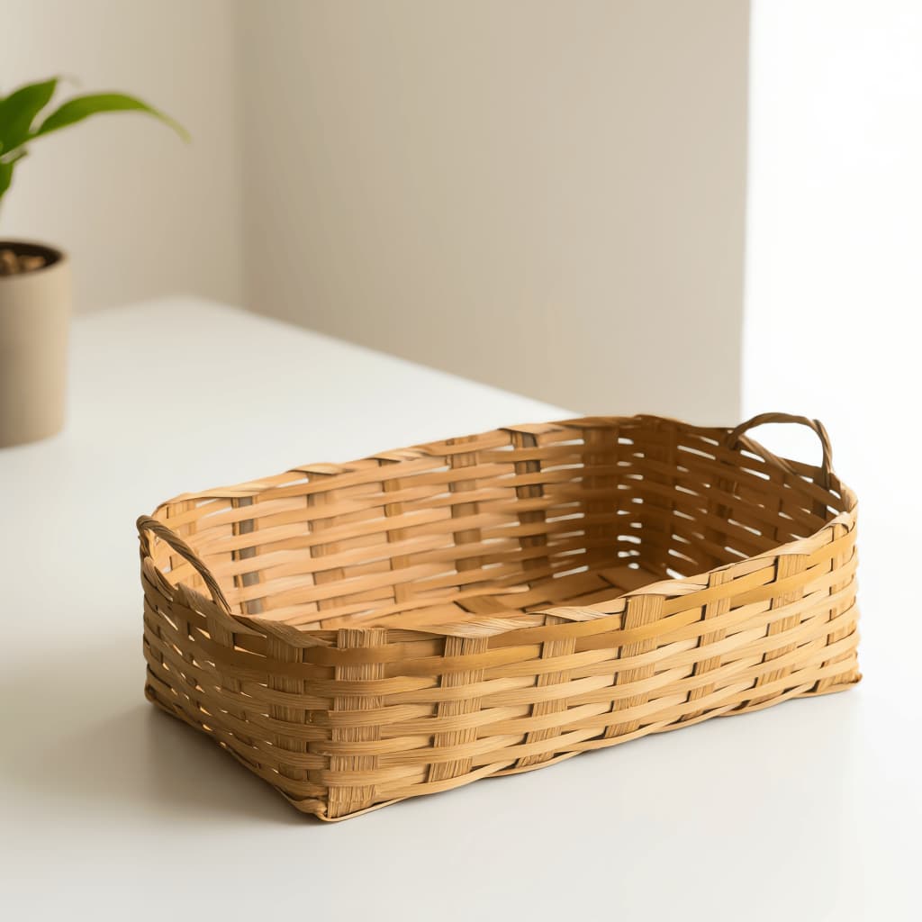 Cesta de Bambu com Alça 40x23x10 Bandeja Café da Manhã Fruteira Organizador Presente Multiuso