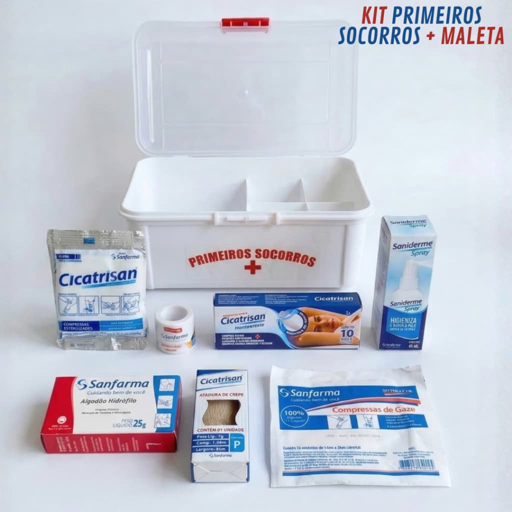 Kit Primeiros Socorros Maleta Organizadora Completa Farmacinha Sanfarma
