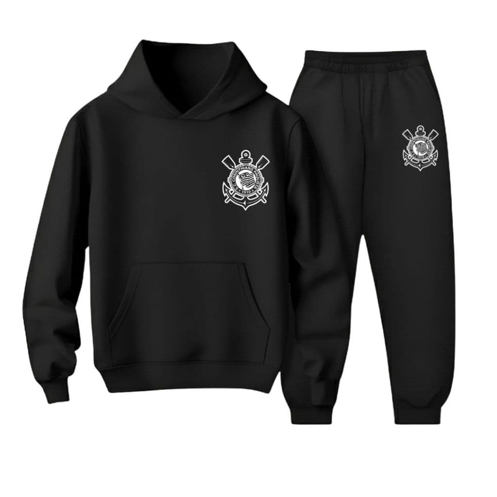 Conjunto Moletom Infantil Canguru Time Blusa Corinth Calça Frio Agasalho 2 ao 14