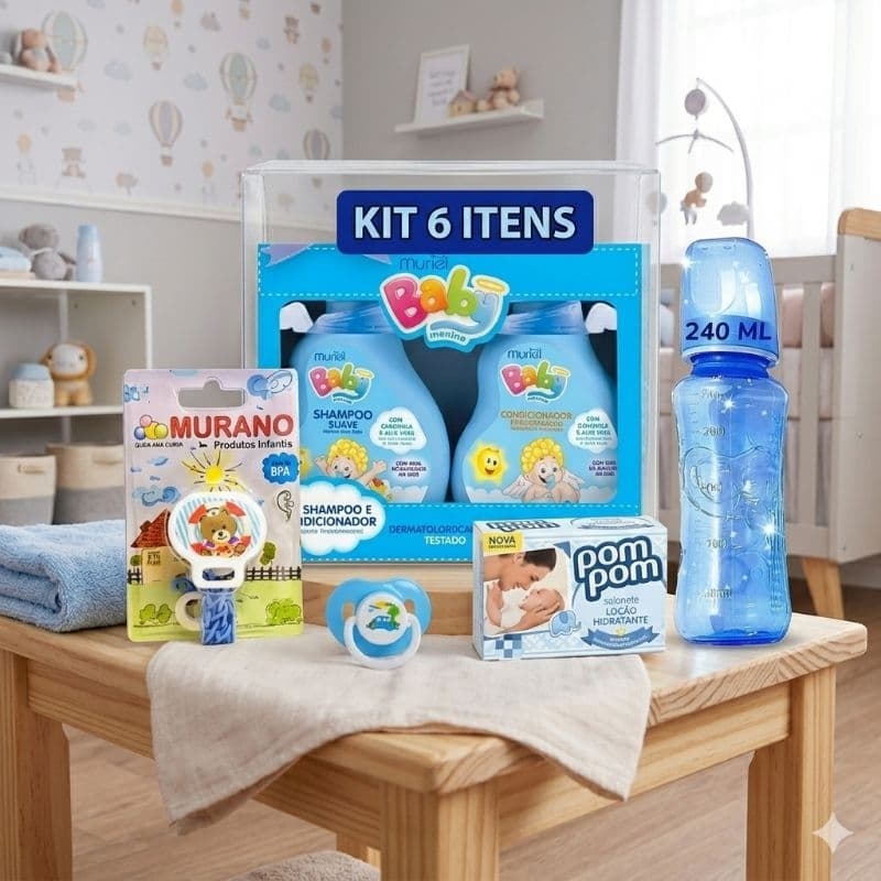 Mamadeira Petita 240 ml + Kit bebê Shampoo condicionador Muriel kit 6 itens essenciais higiene bebê presente maternidade
