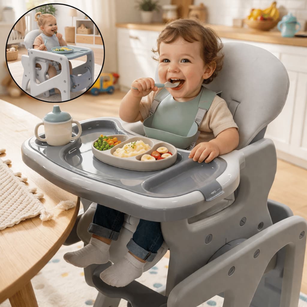 Cadeira de Alimentação para Bebê Cadeirão 2 em 1 Alta Mesinha Refeição Portatil Bandeja Removível