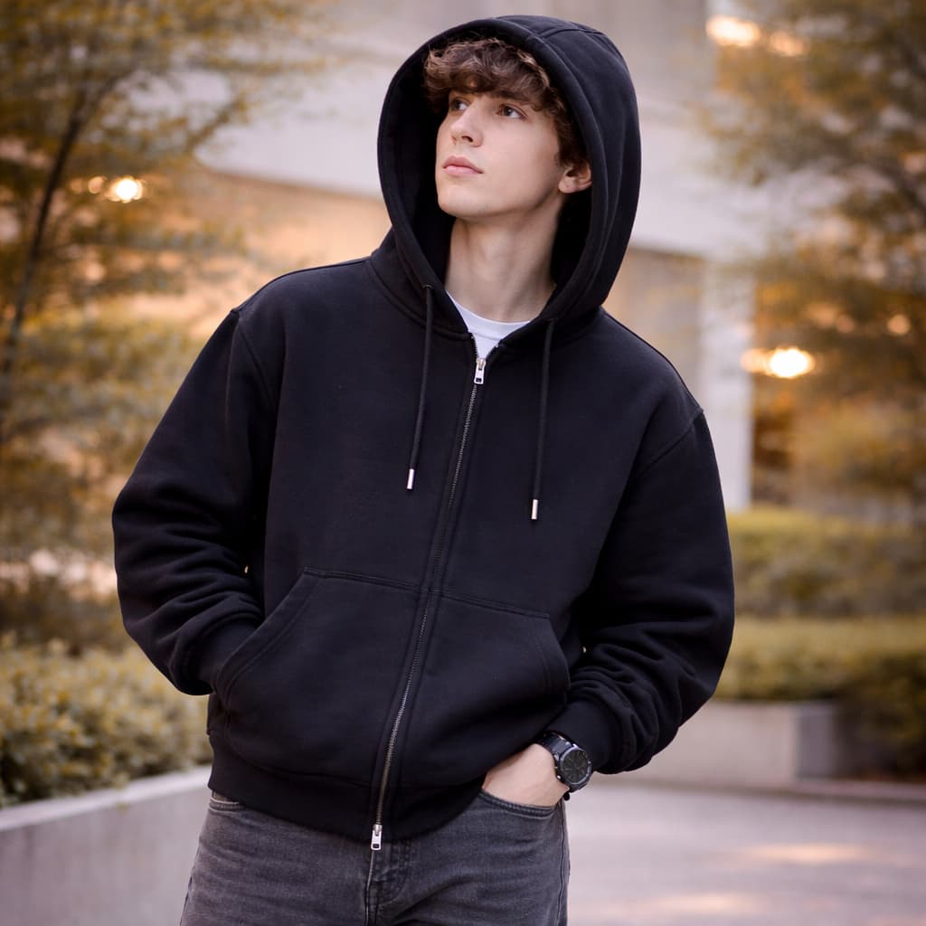 Jaqueta Moletom Masculina com Zíper Preto Flanelado Quentinho Inverno