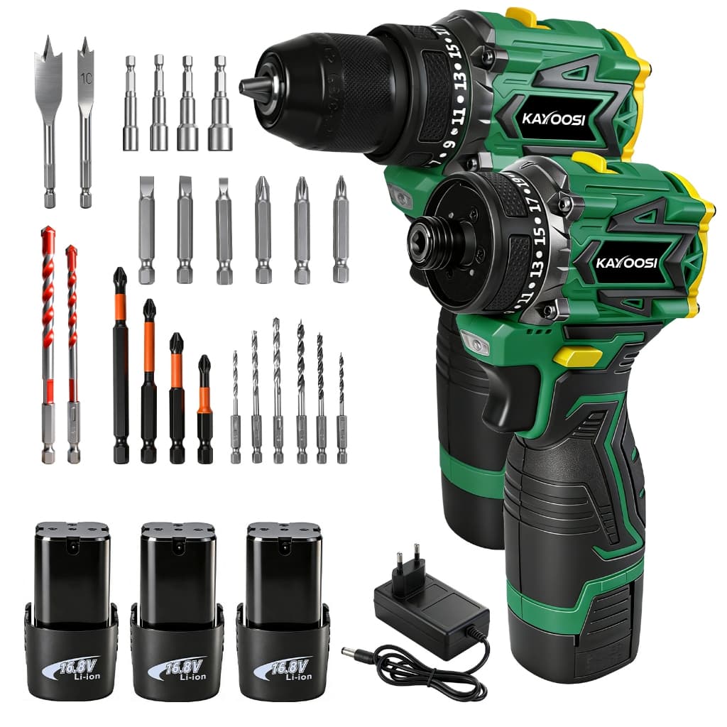 Kit Furadeira Impacto + Parafusadeira Brushless 16.8V Kayossi 3 Baterias Sem Fio Profissional Bivolt
