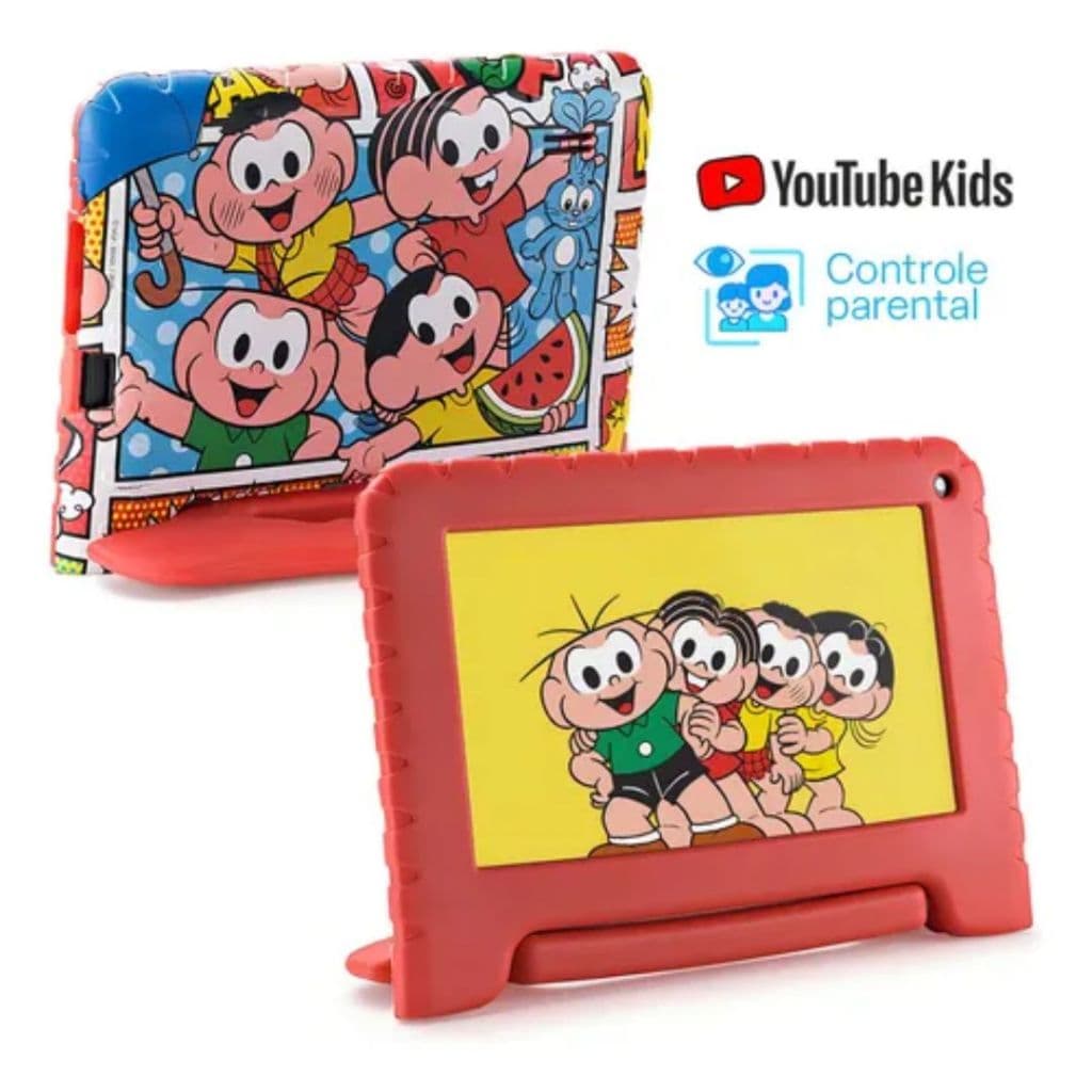 Tablet Infantil Turma da Mônica 64GB 4GB RAM Wi-fi Tela 7" Com Capinha Android 11 - Original Multilaser
