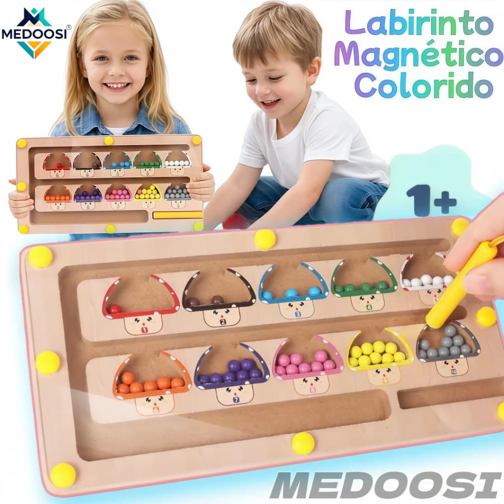 Jogos ​​Labirinto Magnético Montessori de Madeira - Classificação de Cores para Criança / Infantil Brinquedo Educativo