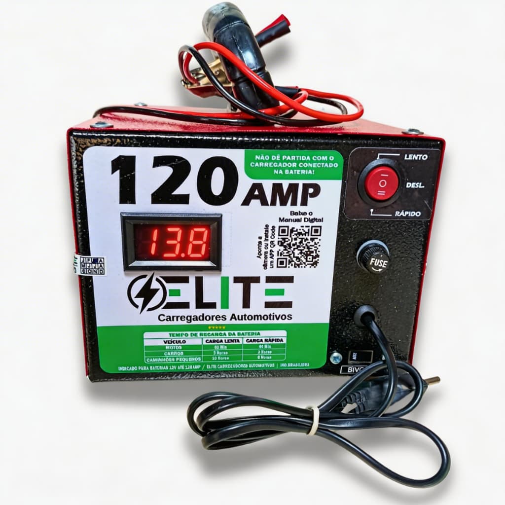 Carregador Automotivo 12V 5Ah P/Baterias Até 120AH Bivolt Carga Lenta e Rápida Display Digital