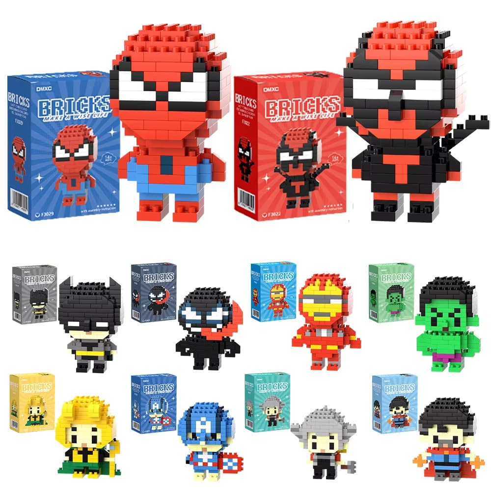Mini Bloco De Montar Super-Heróis Homem Aranha Deadpool Batman Hulk Bricks Colecionável Estilo Lego