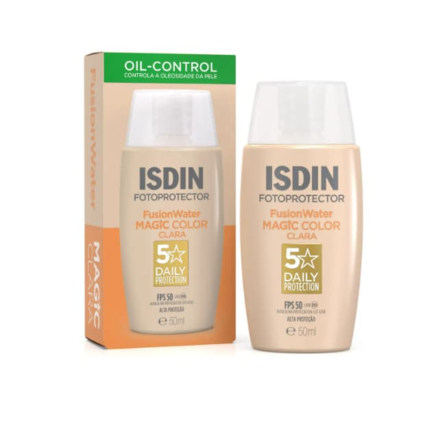 ISDIN Protetor Solar Facial Fusion Water Magic Color FPS 50 – Cor Clara - 50ml embalagem nova ou antiga