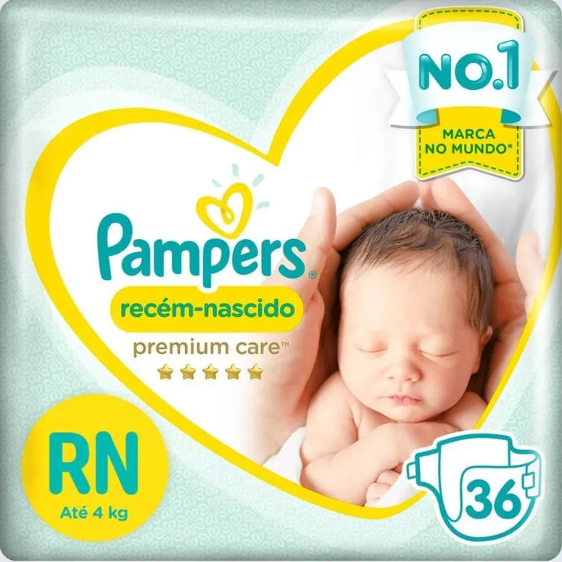 Fraldas Descartáveis Premium Care Recém-Nascido Com 36 Unidades Tamanho RN Pampers