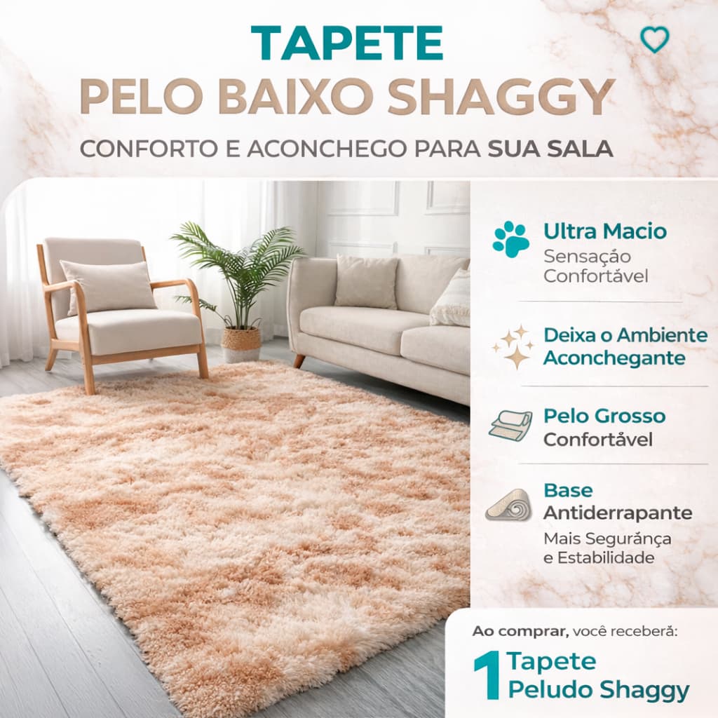 Tapete Grande Para Sala ou Quarto Anti Derrapante Retangular Pelos de Luxo