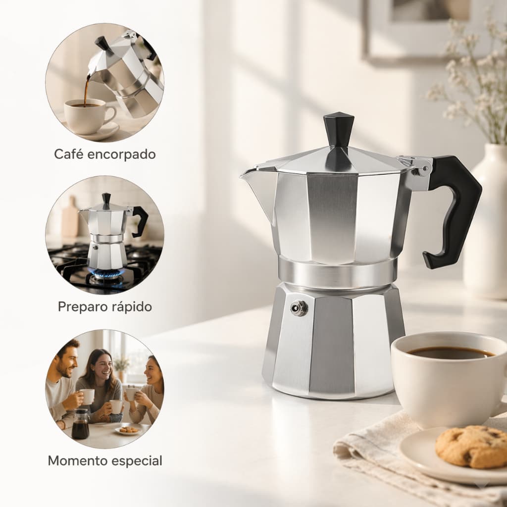 Cafeteira Italiana Aco Inox Facilidade Preparo Cafe Expresso 3 Xicaras Compacta Resistente