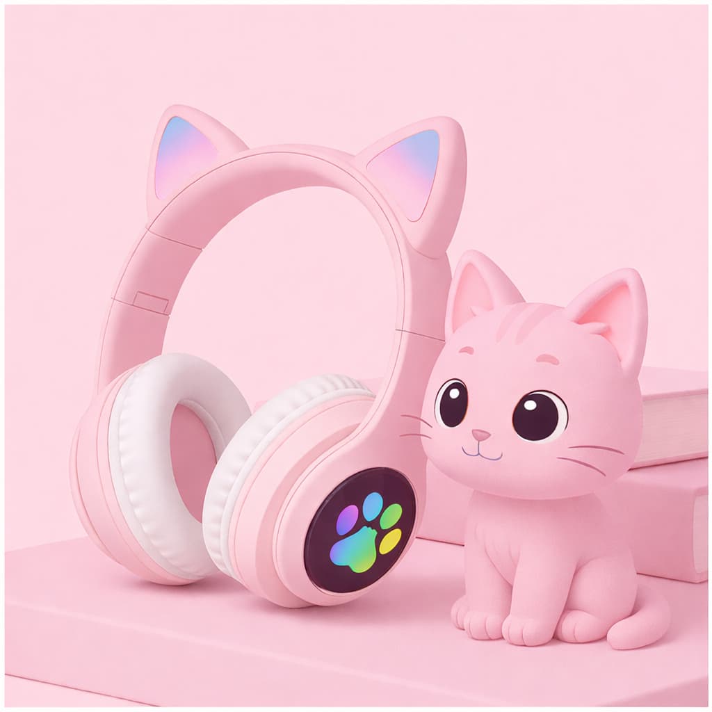 Fone Luminoso Orelha de Gato Bluetooth Sem Fio Com Luz Colorida LED RGB