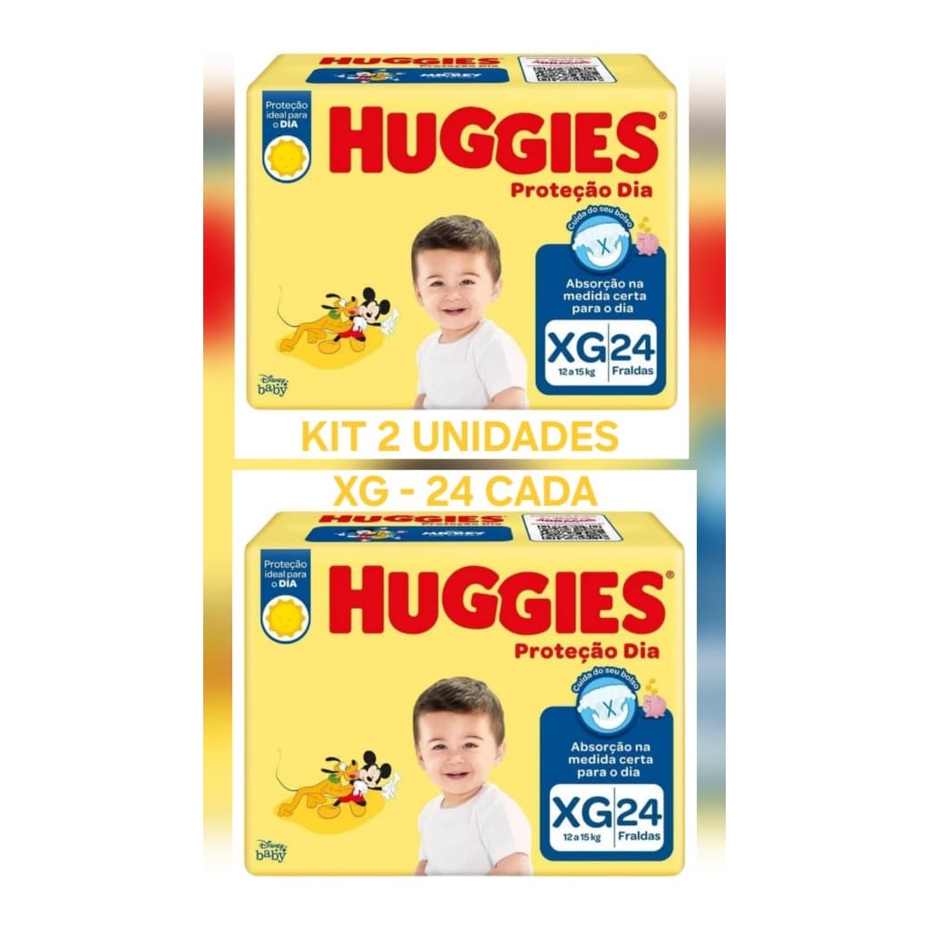 KIT 2 UNIDADES FRALDA INFANTIL HUGGIES PROTEÇÃO DIA XG - 12 a 15 Kg - 24 CADA