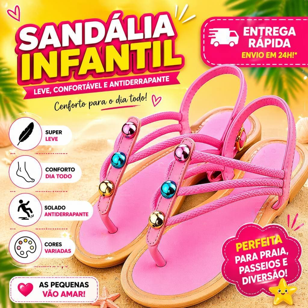Sandália Infantil Feminina Color Fun – Leve, Confortável e Antiderrapante | Cores Variadas | Conforto Diário