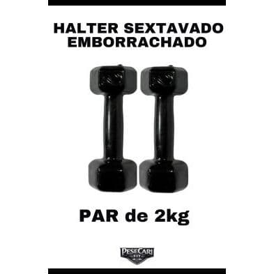 Par Halter Sextavado Emborrachado 2kg (2 unidades) - Peso de academia Treino em Casa Funcional Fisio