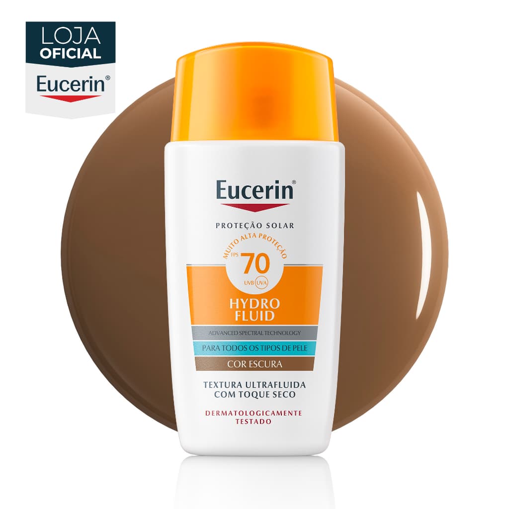 EUCERIN SUN PROTETOR SOLAR FACIAL HYDRO FLUID COR ESCURA FPS 70 50ML
