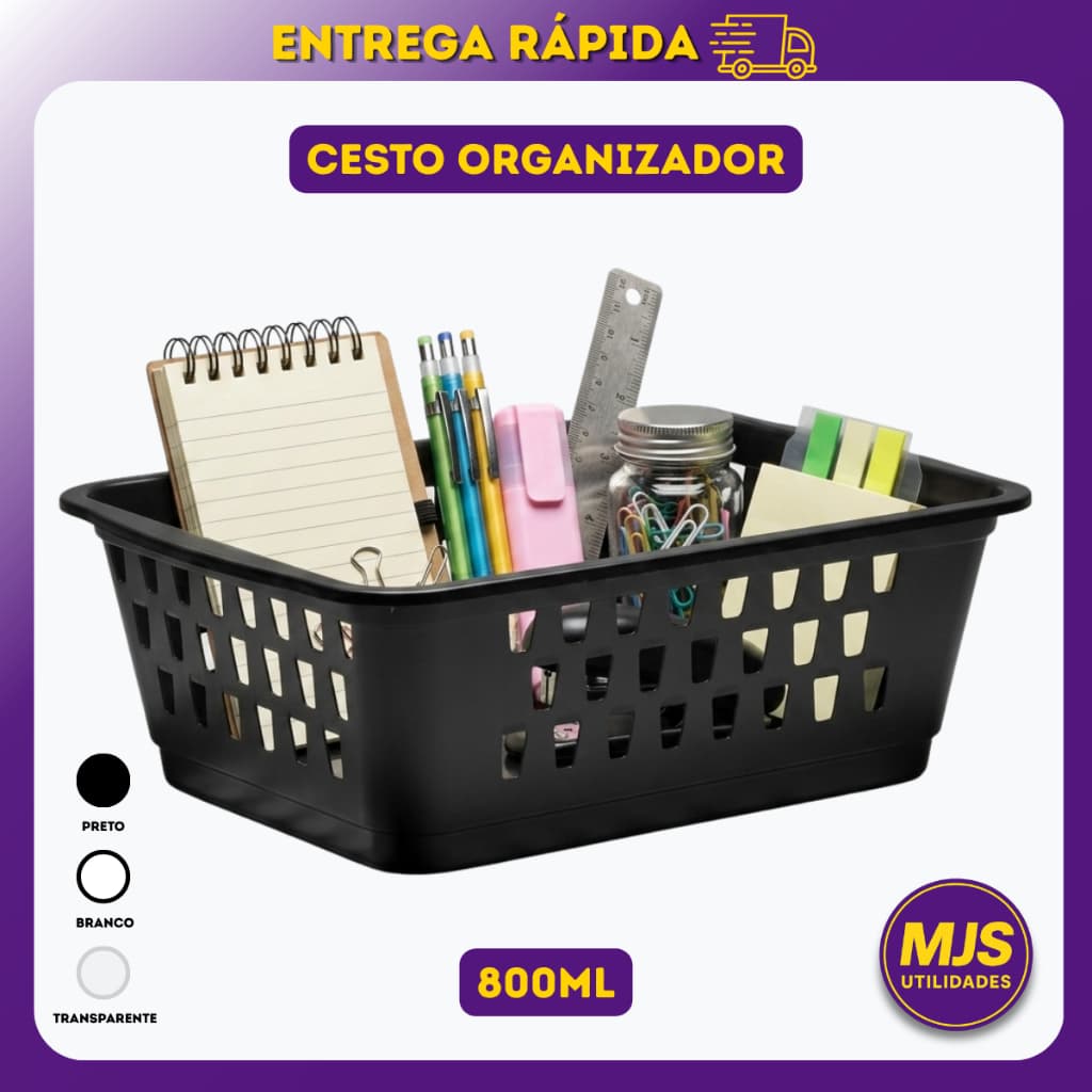 Cesto Organizador Multiuso 800ml Plastico Resistente Armario Mesa Escritorio Banheiro Lavanderia