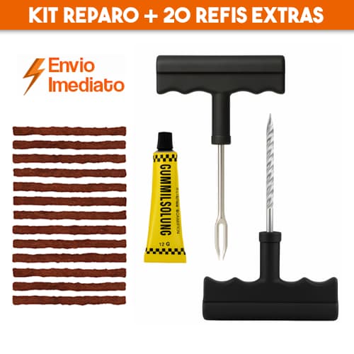 Kit Reparo Pneu Sem Camara Moto e Carro com Refis Extras Macarrão Selante Remendo