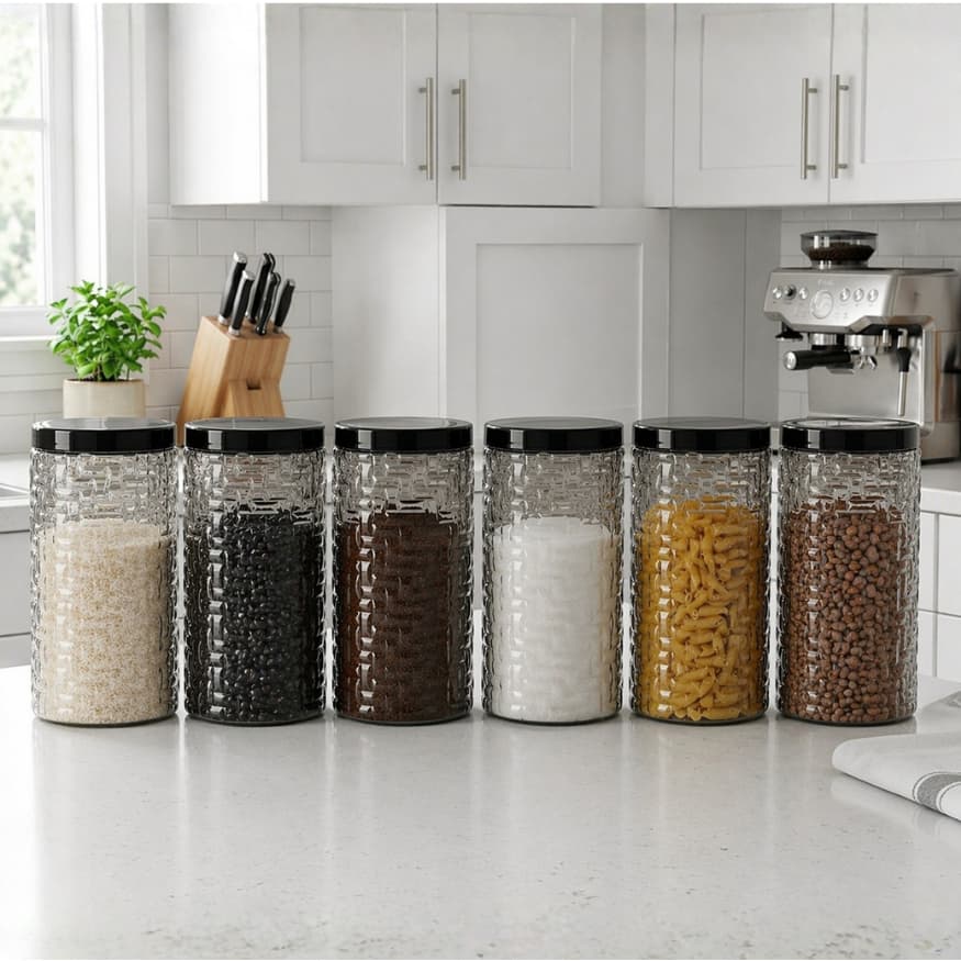 Kit 6 Potes Organizador Grande Porta Mantimentos 2 Litros Café E Açúcar Biscoito Cozinha Multiuso