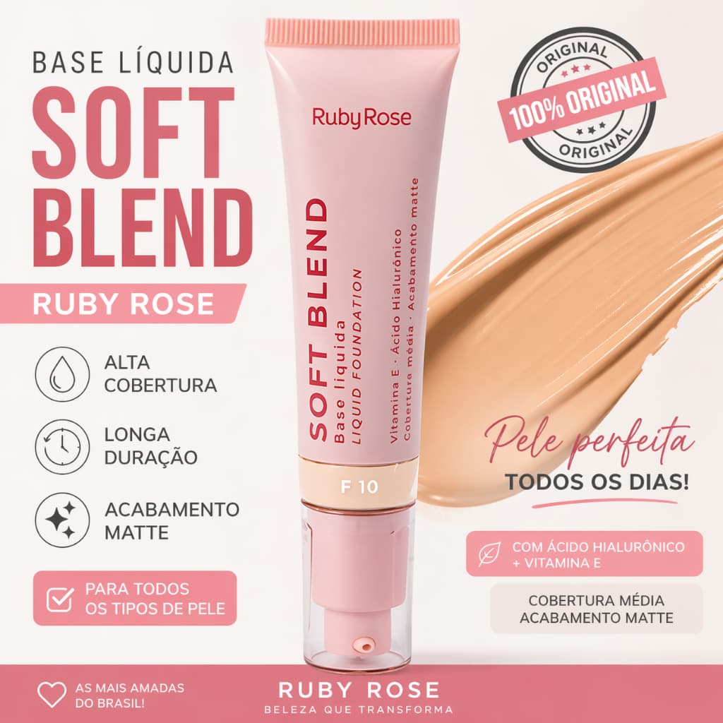 Base Soft Blend Ruby Rose Alta Cobertura Longa Duração Original