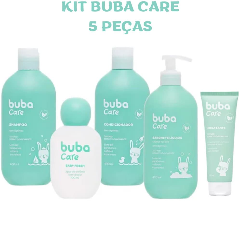 KIT 5 ITENS BUBA Care – Shampoo + Condicionador + Hidratante + Sabonete Líquido + Colônia  Higiene Baby bebê banho