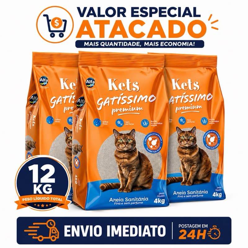 Areia Sanitária Higiênica | Areia para Gato | Areia Natural para Gatos s/Perfume Antiodor Kets Gatíssimo