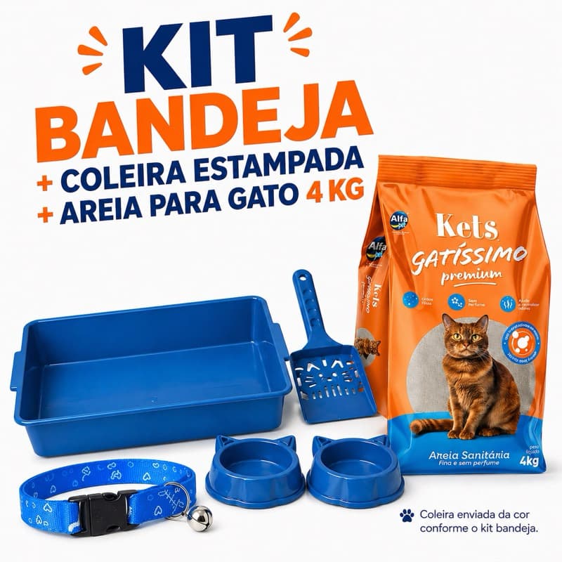 Kit Caixa de Areia para Gato + Comedouro + Pá + Areia Biodegradável para Gatos 4kg 🐱 | Bandeja Sanitária Higiênica
