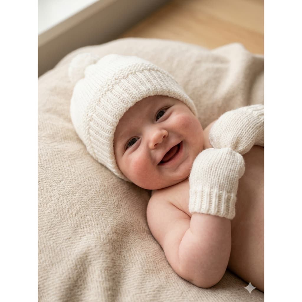 Kit Touca e Luva tricô Bebê Recém Nascido Saída Maternidade Enxoval Gorro - Branco - Tricô Macio e Confortável
