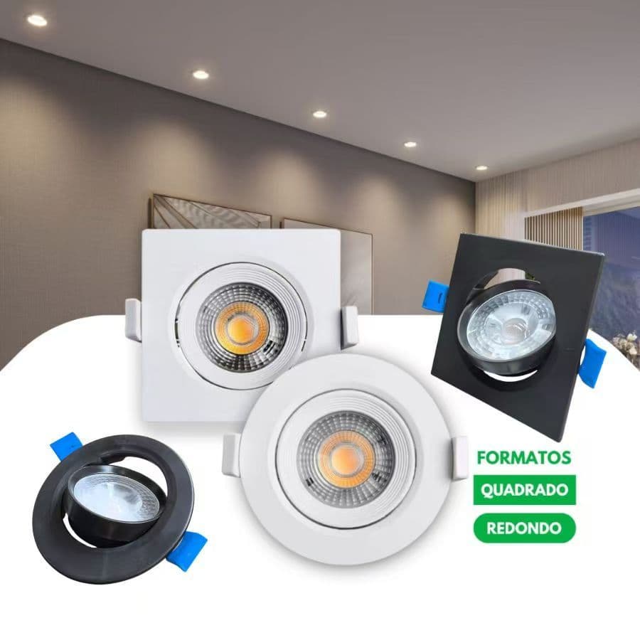 Kit 3-5 Luminária Led Spot 5w7w10w Quadrado Redondo Embutir Branco FrioQuente Bivolt Gesso Sanca 100