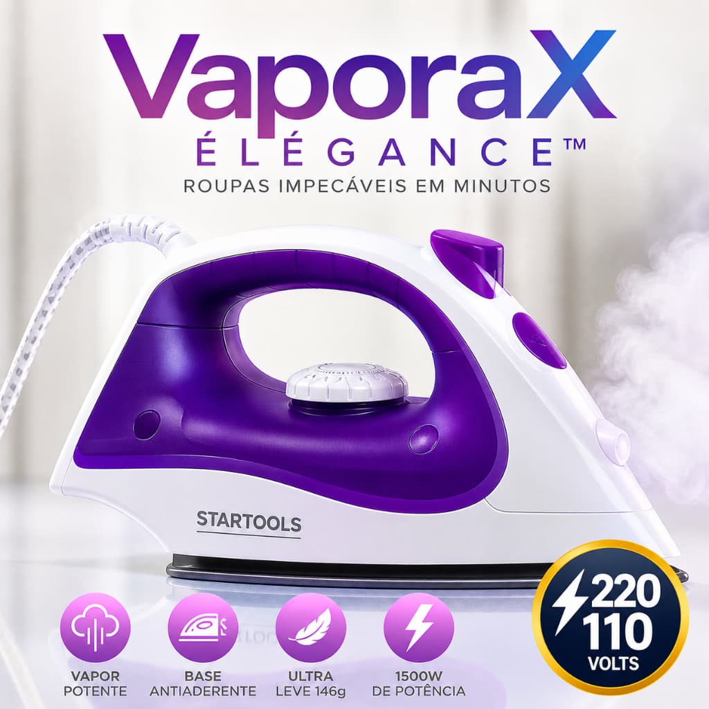 Ferro de Passar a Vapor 110/220V Potente 1500W Profissional Base Antiaderente Roupas Impecáveis