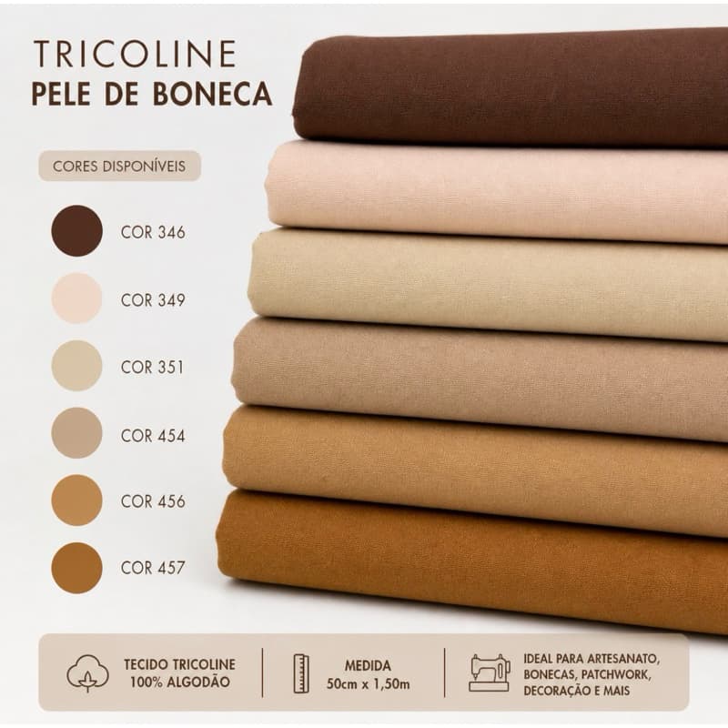 Tecido Tricoline Pele de Boneca 100% Algodão 50x1,50 Bege Nude Para Bonecas Pano Waldorf Artesanato Patchwork